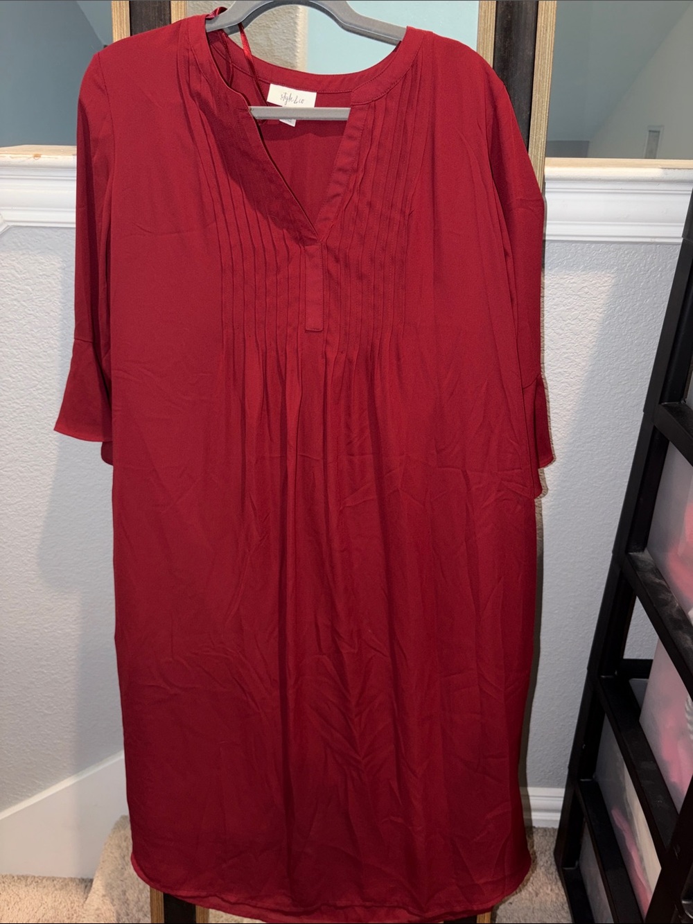 Style & Co. Crimson Pintuck V-Neck Dress (missing belt)